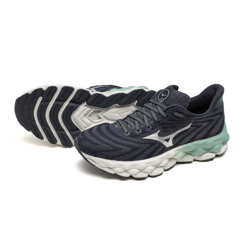 Mizuno Wave Sky 8 Womens India Ink neo Silver pair studio