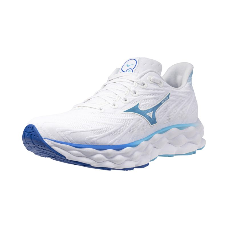 Mizuno Wave Sky 8 Womens White laser Blue front angle